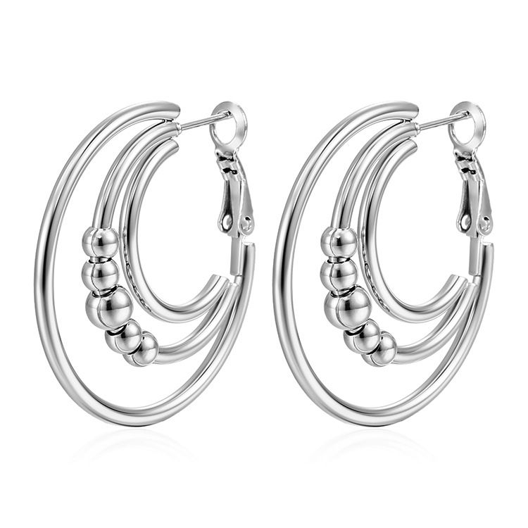 SILVER STAINLESS TRIPLE HOOP EARRINGS FJE291 SILVER STAINLESS TRIPLE HOOP EARRINGS FJE291