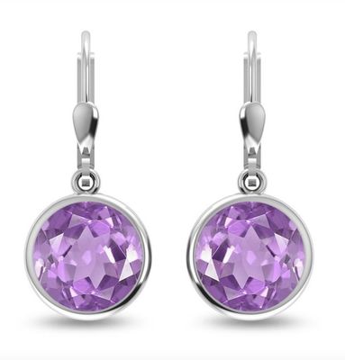 SILVER ROUND AMETHYST EARRINGS