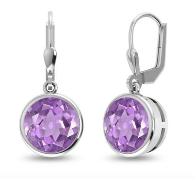 SILVER ROUND AMETHYST EARRINGS