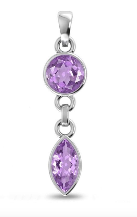 SILVER ROUND &amp; MARQUISE AMETHYST PENDANT