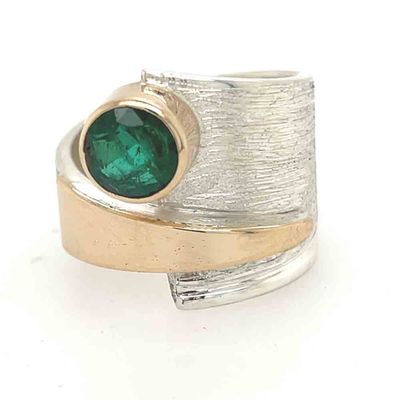 SILVER/14K EMERALD WRAP RING - SIZE 8