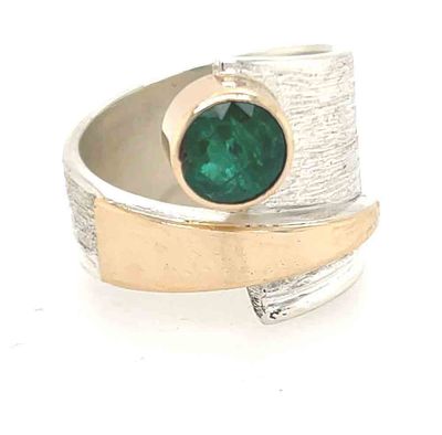 SILVER/14K EMERALD WRAP RING - SIZE 8