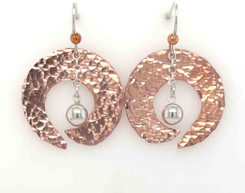 MIXED METALS HAMMERED SWIRL &amp; BALL EARRINGS