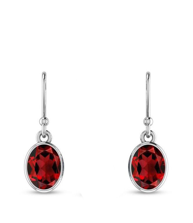 SILVER GARNET OVAL HOOK EARRINGS