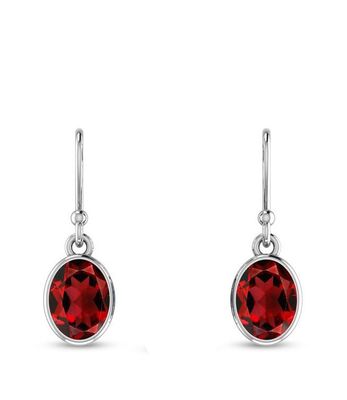 SILVER GARNET OVAL HOOK EARRINGS