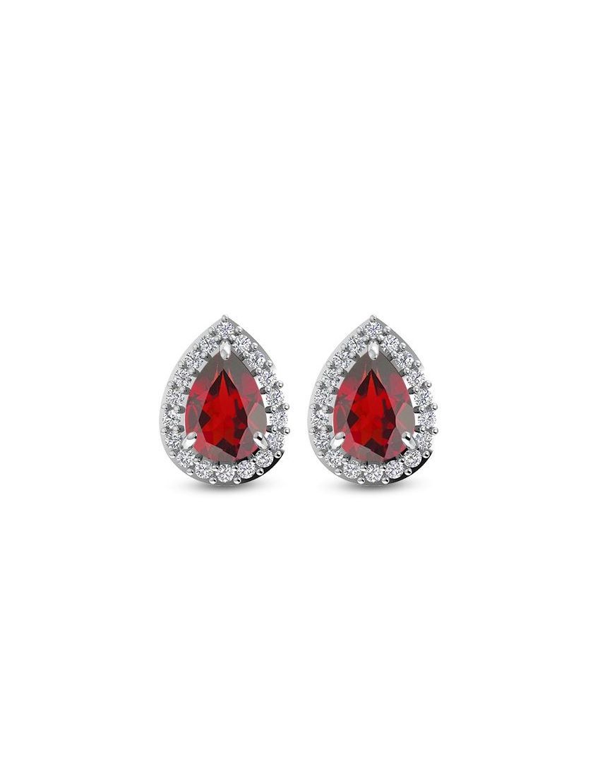 SILVER GARNET &amp; CZ TEARDROP EARRINGS