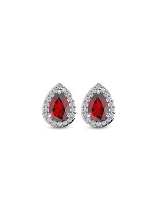SILVER GARNET & CZ TEARDROP EARRINGS
