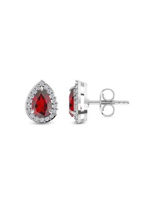 SILVER GARNET & CZ TEARDROP EARRINGS