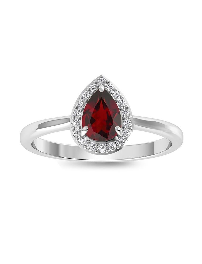 SILVER GARNET &amp; CZ TEARDROP RING - 6