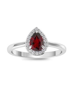 SILVER GARNET &amp; CZ TEARDROP RING - 6