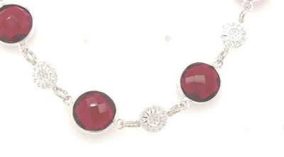 SILVER GARNET &amp; CZ LINK BRACELET