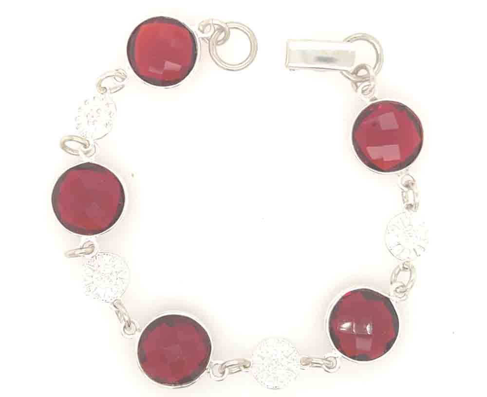SILVER GARNET &amp; CZ LINK BRACELET