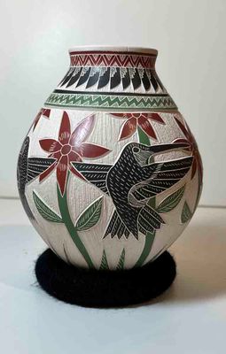 MATA ORTIZ ETCHED FLOWERS &amp; HUMMINGBIRDS 6 X 4