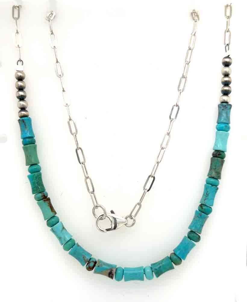 SILVER TURQUOISE &amp; NAVAJO PEARL NECKLACE NAVAJO - DONOVAN SKEETS
