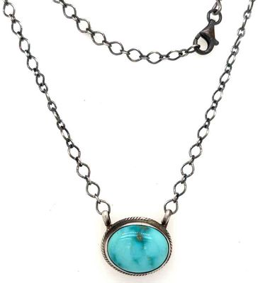 SILVER OVAL TURQUOISE NECKLACE NAVAJO - DEBRA SMITH