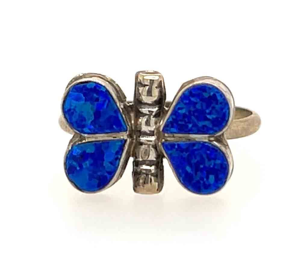SILVER OPAL BUTTERFLY RING - ZUNI - SWAIN CHARLIE - SIZE 7