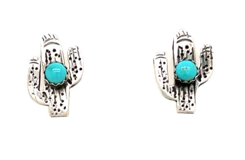 SILVER SAGUARO TURQUOISE EARRINGS - ZUNI - DONNA SLUTZA