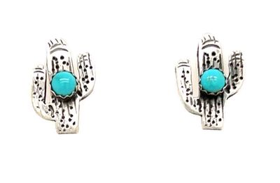 SILVER SAGUARO TURQUOISE EARRINGS - ZUNI - DONNA SLUTZA