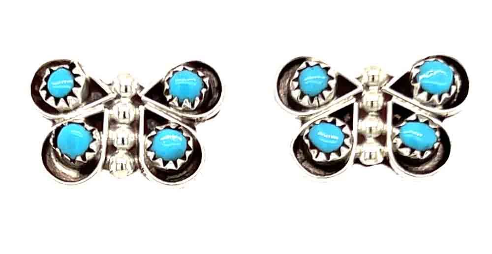 SILVER TURQUOISE BUTTERFLY EARRINGS - ZUNI - CHARLYNN CACHINI