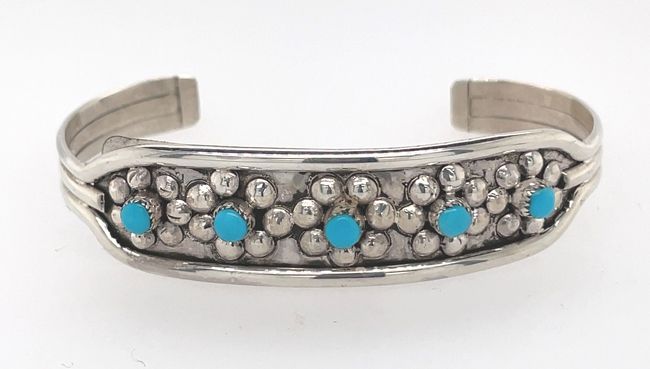 SILVER TUQUOISE FLOWER BRACELET ZUNI-RONALD YATSATTIE