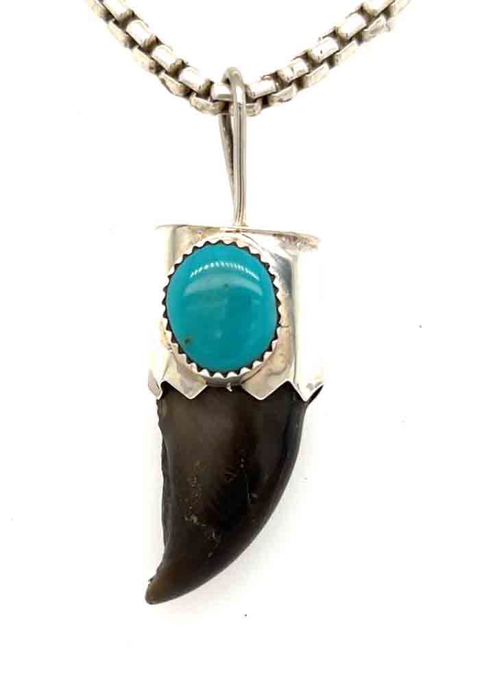 SILVER TURQUOISE BEAR CLAW PENDANT - NAVAJO - RB