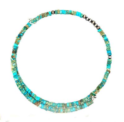 SILVER TURQUOISE BEADS &amp; NAVAJO PEARLS CHOKER - RB