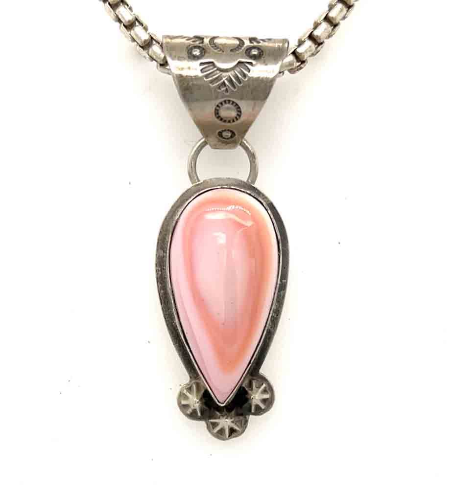 SILVER PINK CONCH TEARDROP PENDANT - NAVAJO - N N