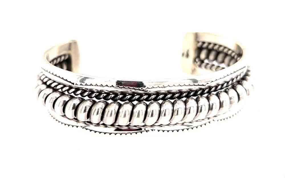 SILVER RIDGE &amp; BRAID CUFF BRACELET - NAVAJO - TAHE
