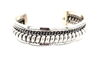 SILVER RIDGE &amp; BRAID CUFF BRACELET - NAVAJO - TAHE