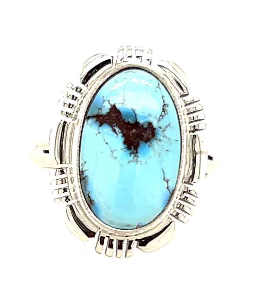 SILVER TURQUOISE OVAL RING - NAVAJO - JOHNNIE FRANK