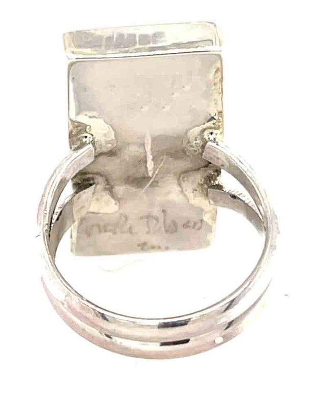 SILVER BLUE OPAL INLAY RING - ZUNI - LORETTA JOHNSON - SIZE - 6.6