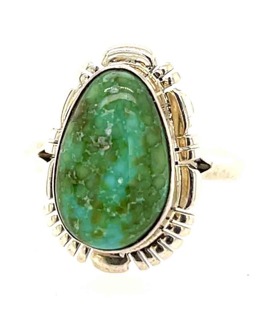 SILVER TURQUOISE OVAL RING - NAVAJO - JAMES FRANCISCO - SIZE 7.5