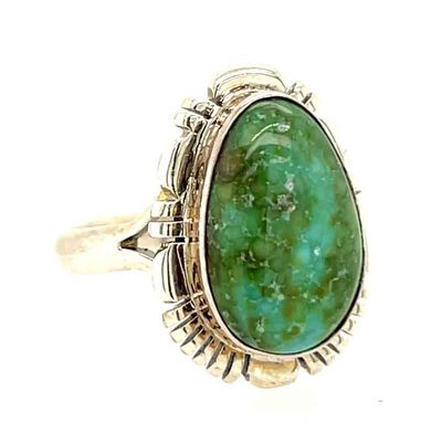 SILVER TURQUOISE OVAL RING - NAVAJO - JAMES FRANCISCO - SIZE 7.5