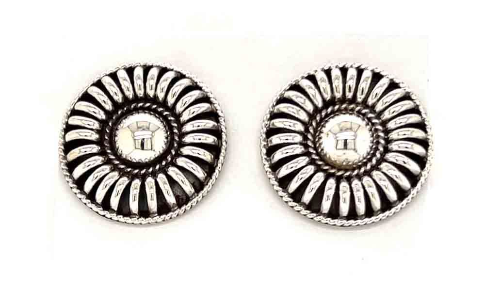 SILVER ROUND RIBBED EARRING - NAVAJO - THOMAS CHARLEY