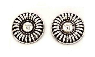 SILVER ROUND RIBBED EARRING - NAVAJO - THOMAS CHARLEY SILVER ROUND RIBBED EARRING - NAVAJO - THOMAS CHARLEY