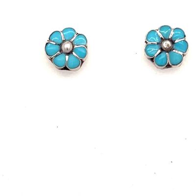 SILVER TURQUOISE FLOWER EARRINGS - ZUNI - ROSE YAZZIE