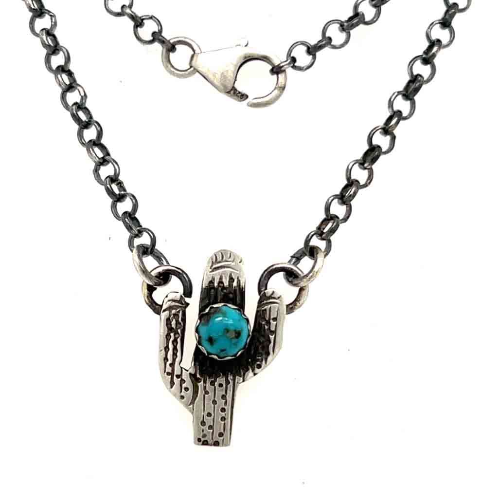 SILVER SAGUARO TURQUOISE NECKLACE - ZUNI - DONNA SLUTZA