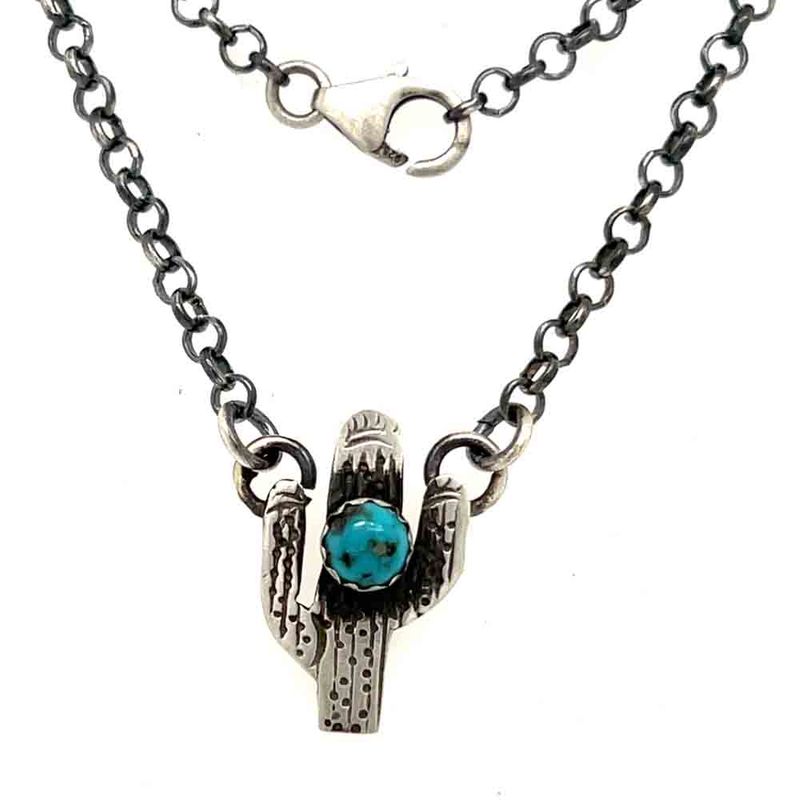 SILVER SAGUARO TURQUOISE NECKLACE - ZUNI - DONNA SLUTZA