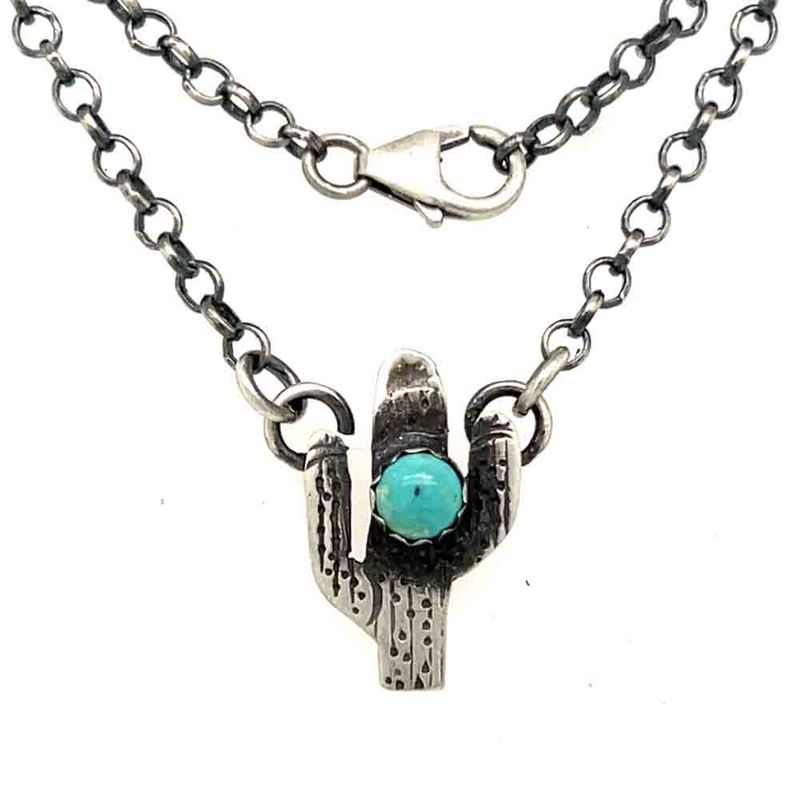 SILVER SAGUARO TURQUOISE NECKLACE - ZUNI - DONNA SLUTZA