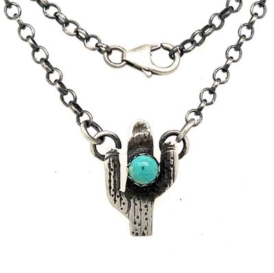 SILVER SAGUARO TURQUOISE NECKLACE - ZUNI - DONNA SLUTZA