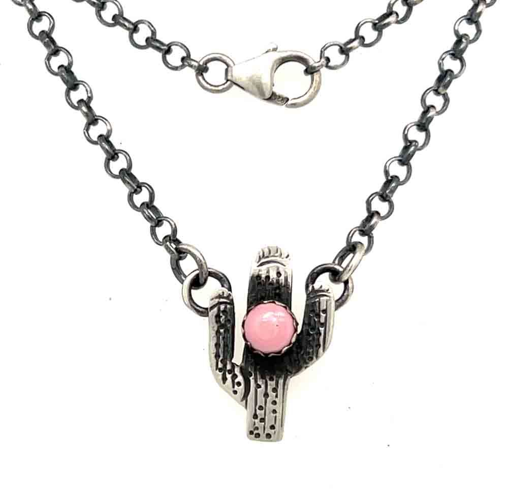 SILVER SAGUARO PINK CONCH NECKLACE - ZUNI - DONNA SLUTZA