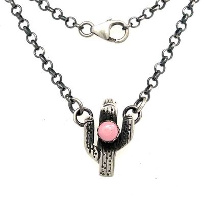 SILVER SAGUARO PINK CONCH NECKLACE - ZUNI - DONNA SLUTZA