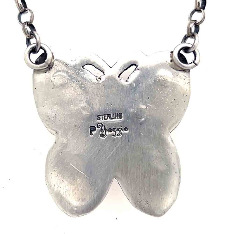 SILVER PINK CONCH BUTTER FLY NECKLACE - NAVAJO - PATRICIA YAZZIE