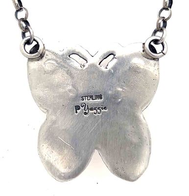 SILVER PINK CONCH BUTTER FLY NECKLACE - NAVAJO - PATRICIA YAZZIE