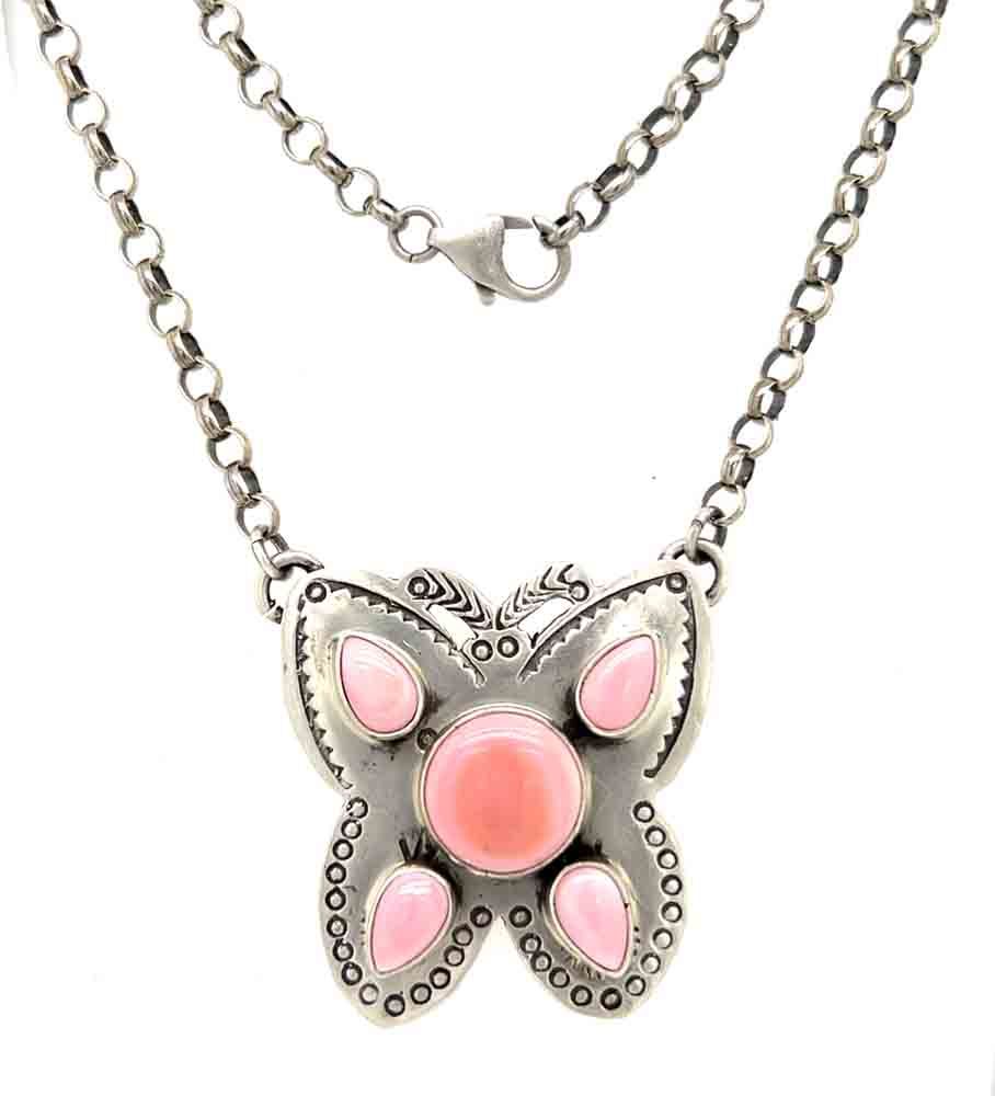 SILVER PINK CONCH BUTTER FLY NECKLACE - NAVAJO - PATRICIA YAZZIE