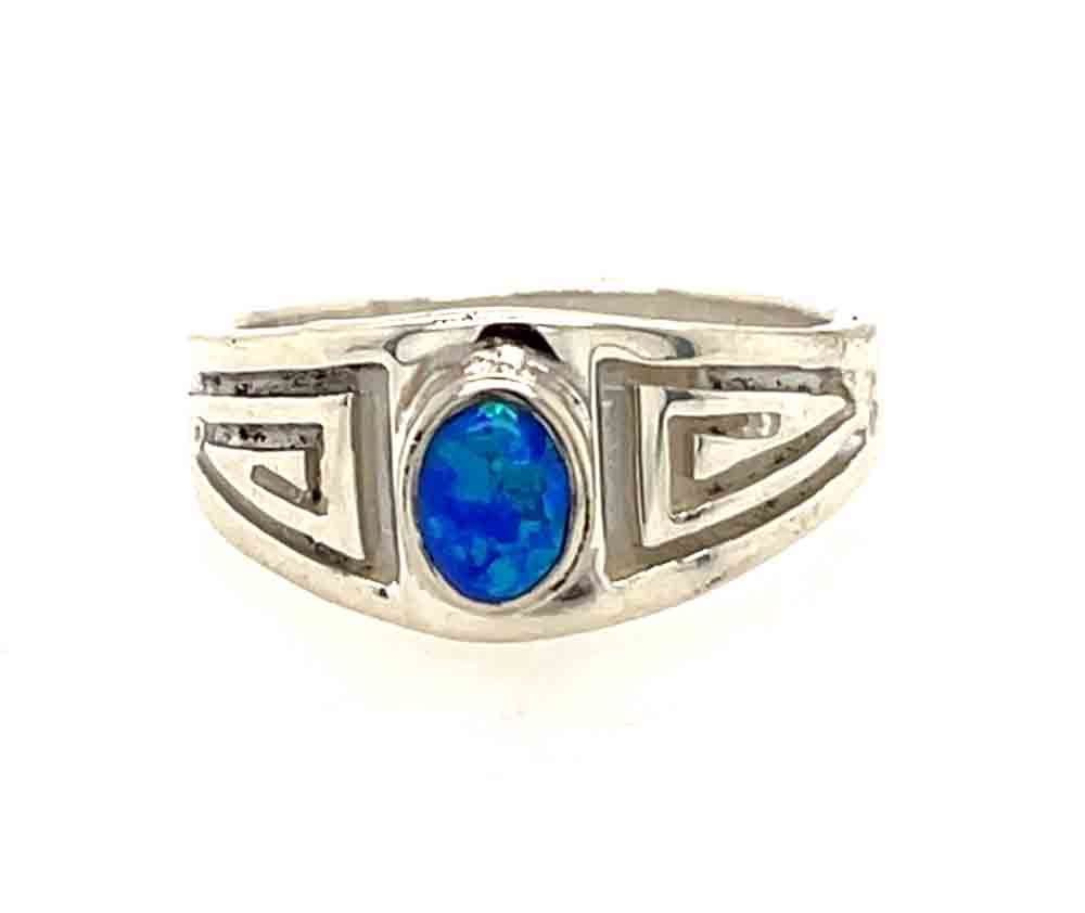 SILVER BLUE OPAL STAMPED RING - NAVAJO - JULIUS BURBANK