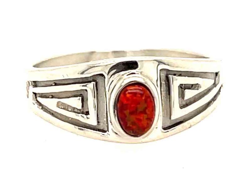 SILVER MEXICAN FIRE OPAL STAMPED RING - NAVAJO - JULIUS BURBANK