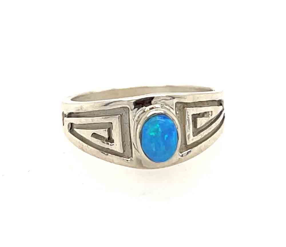 SILVER BLUE OPAL STAMPED RING - NAVAJO - JULIUS BURBANK