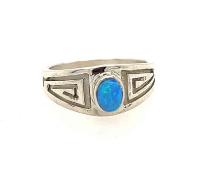 SILVER BLUE OPAL STAMPED RING - NAVAJO - JULIUS BURBANK