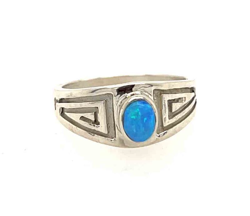 SILVER BLUE OPAL STAMPED RING - NAVAJO - JULIUS BURBANK